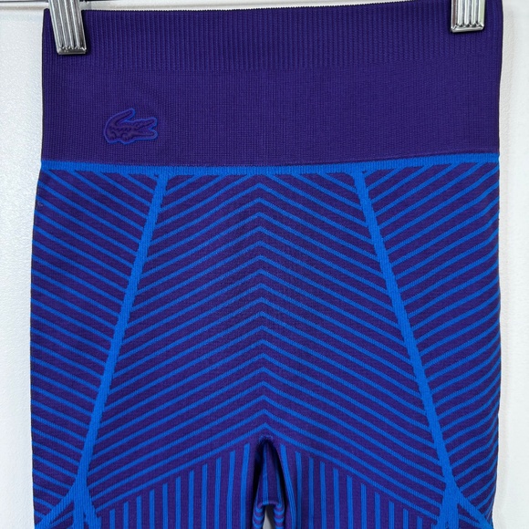 NWT Lacoste Sport Contrast Striped Seamless Leggings High Waist Purple Blue XS - Picture 3 of 13